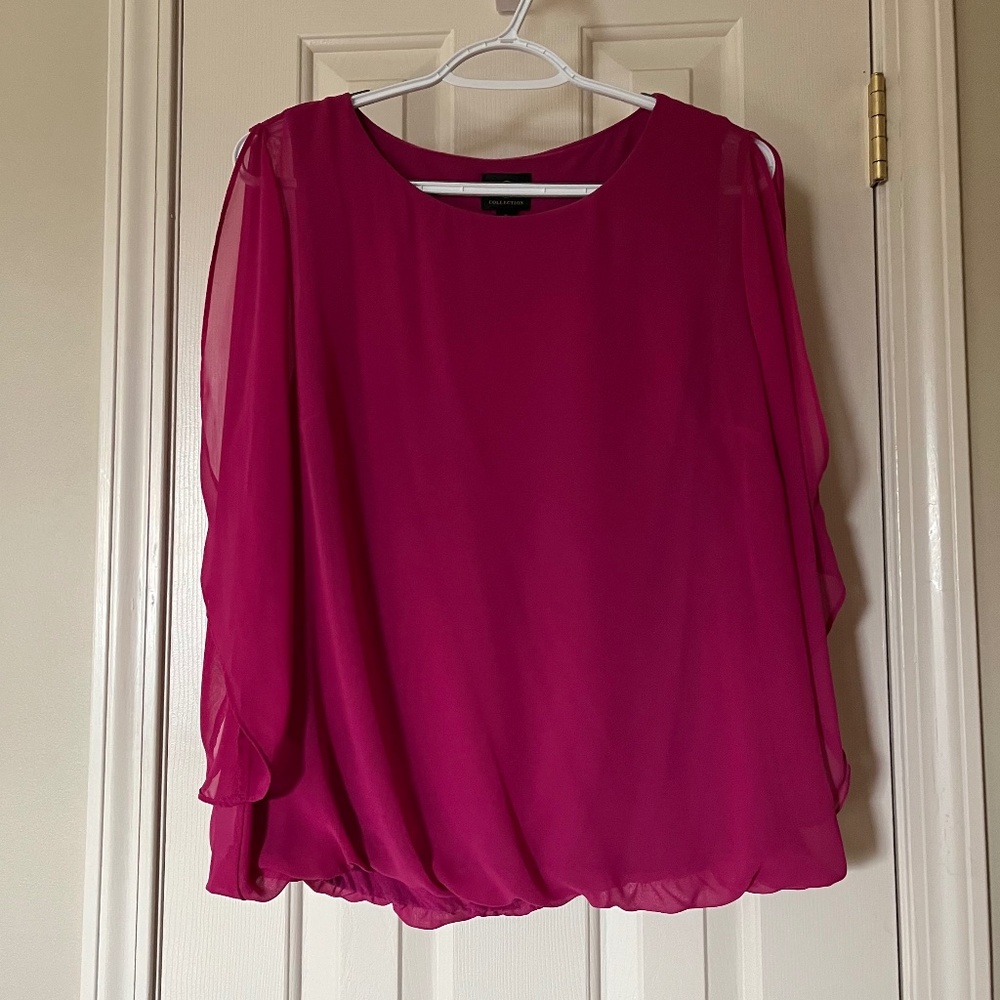 JM Collection Size Medium Pink Top with Cold Shoulder Angel Sleeves